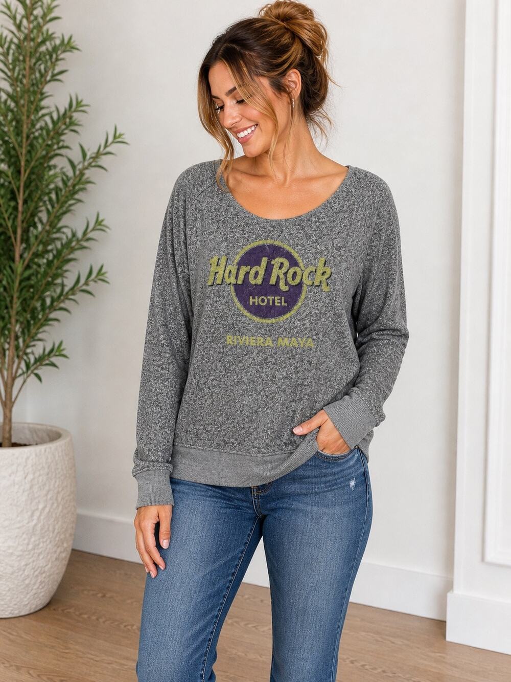 Hard Rock Hotel Riviera Maya Gray Sweatshirt Women Large Graphic Pullover Lounge